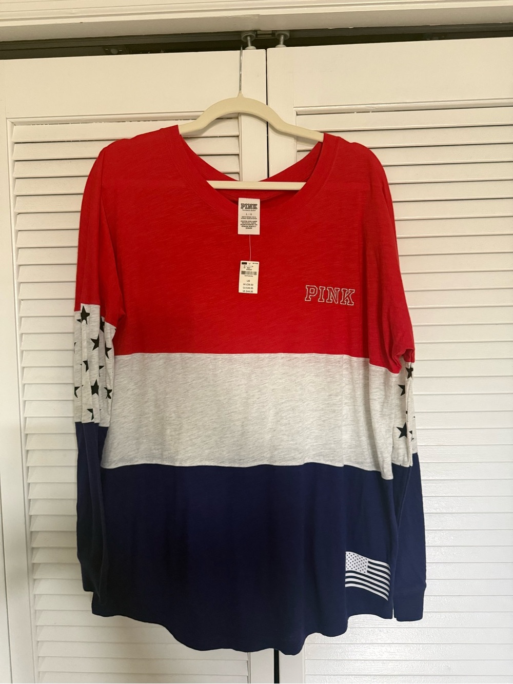 PINK Victoria's Secret Red, White & Navy Colorblock Long Sleeve Tee